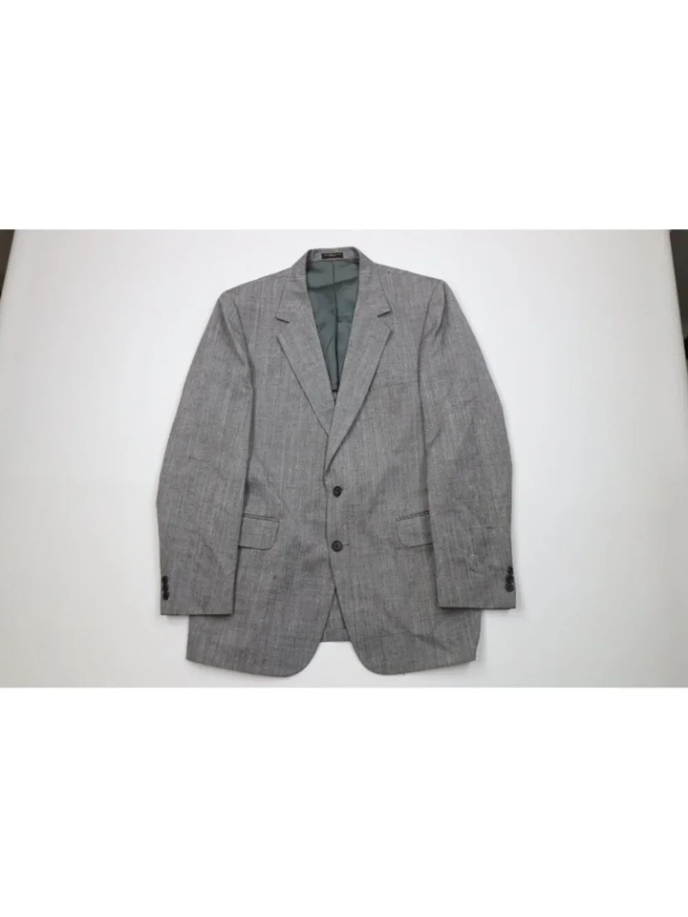 Vintage 70s 80s Mens 44L 2 Piece Atomic Fleck Suit Wedding Wide Leg 36x31 Gray